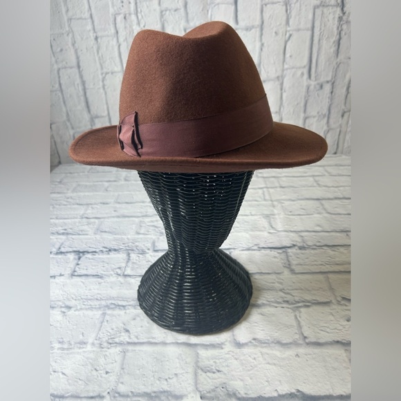 Vintage 1970’s “Godfather” Cream Wool Brown Fedora Hat by Alberto Celini. Wool! - Picture 2 of 10